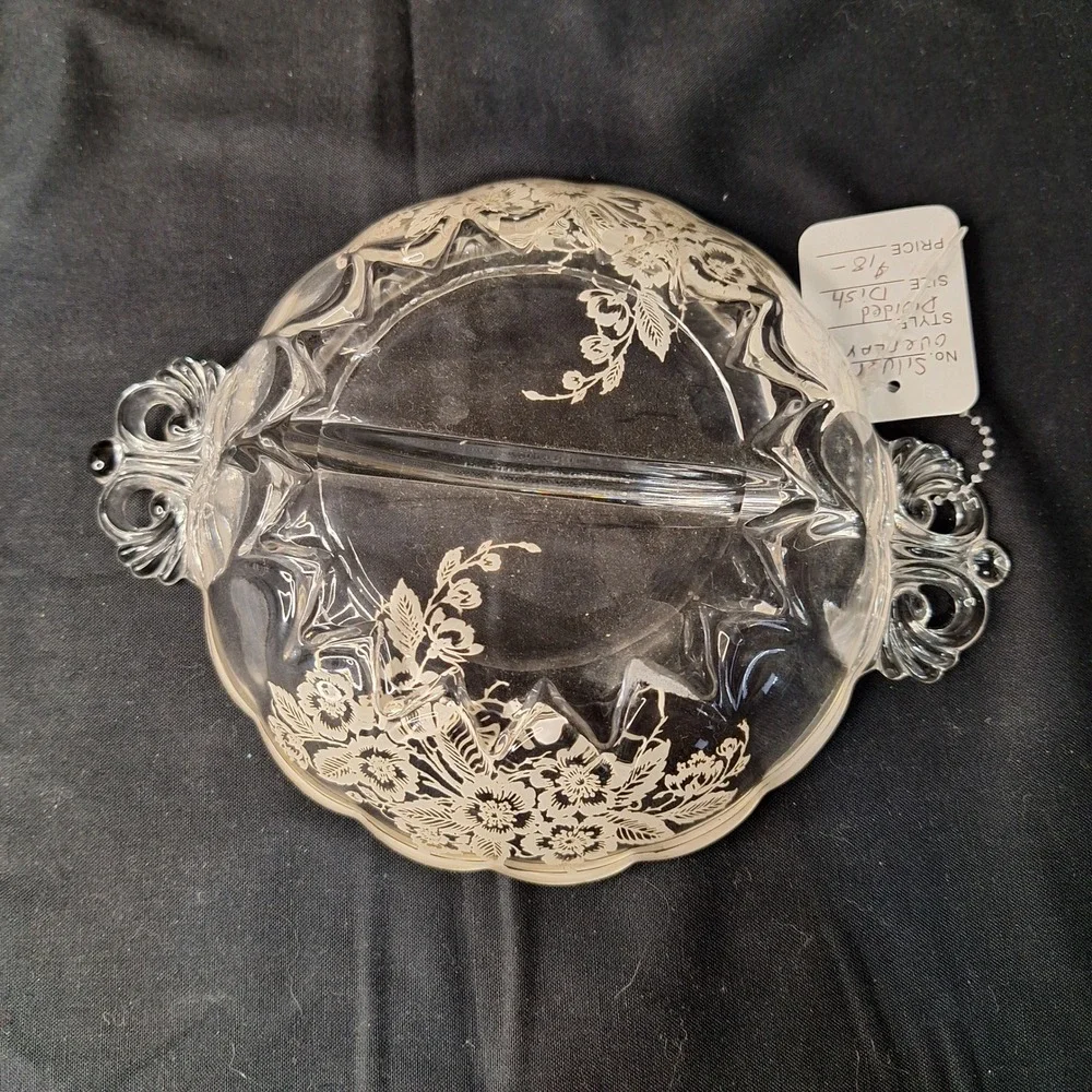 Vintage Silver Overlay Divided‎ Relish Dish Floral Scalloped Candy Bowl 8